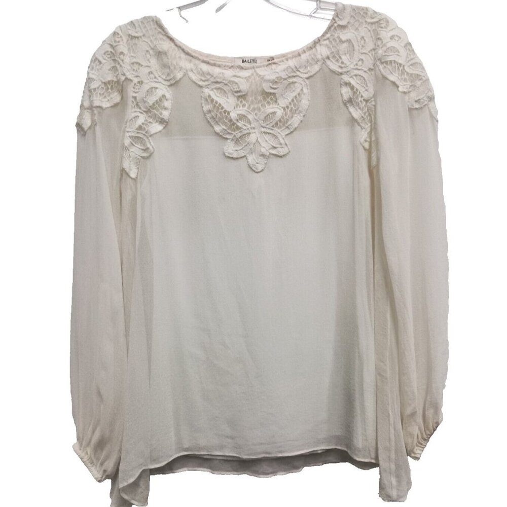 Bailey 44 Fairy BOHO Blouse Top Womens XS Cream 100% Silk Lace Longβ Sleeve